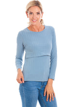 Load image into Gallery viewer, Blue Ribbed Maternity &amp; Breastfeeding Top