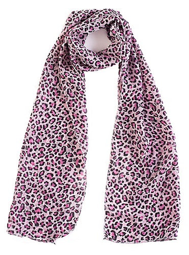 Pink Leopard Print Chiffon Scarf