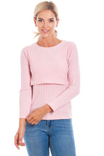 Load image into Gallery viewer, Pink Ribbed Maternity &amp; Breastfeeding Top