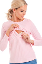 Load image into Gallery viewer, Pink Ribbed Maternity &amp; Breastfeeding Top