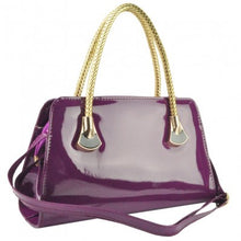 Load image into Gallery viewer, Purple Patent Tote With Woven Handle
